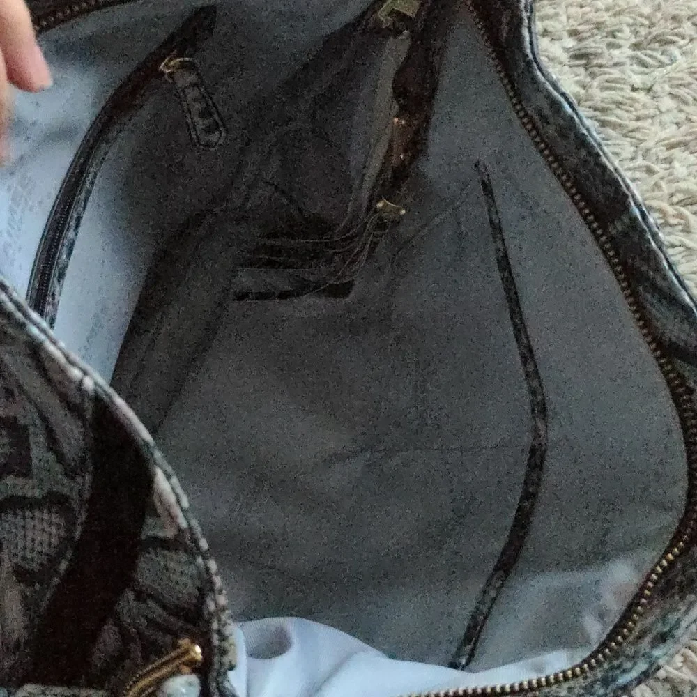 Aimee Kestenberg Snakeskin Embossed and Black Suede Large Hobo Bag